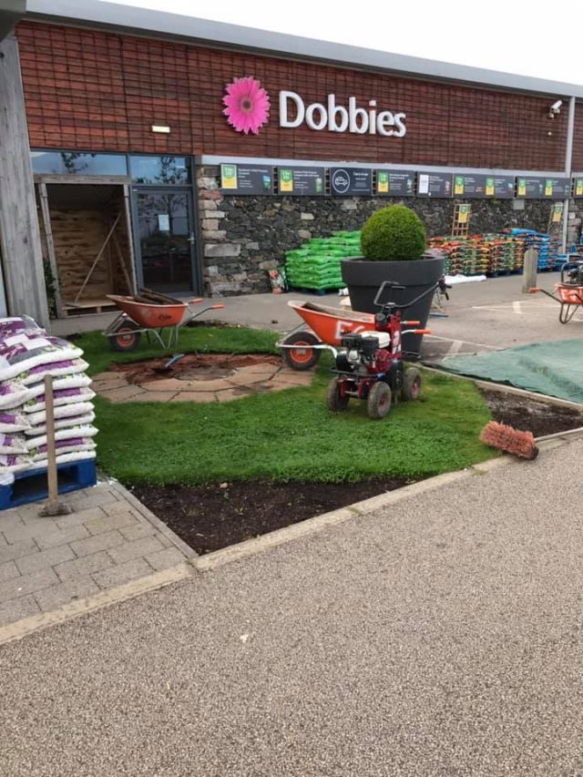 before Artificial Grass outside garden centre | Easigrass Aberdeen